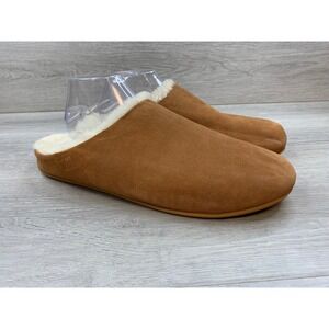 FitFlop Shuv Men's 13 Suede Shearling Lined Clog Slippers Tan Brown Shoes